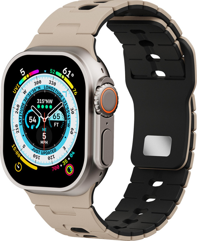 Perforovaný dvojbarevný řemínek pro Apple Watch 38/40/41/42(S10)mm Barva: Oříškovo-černý