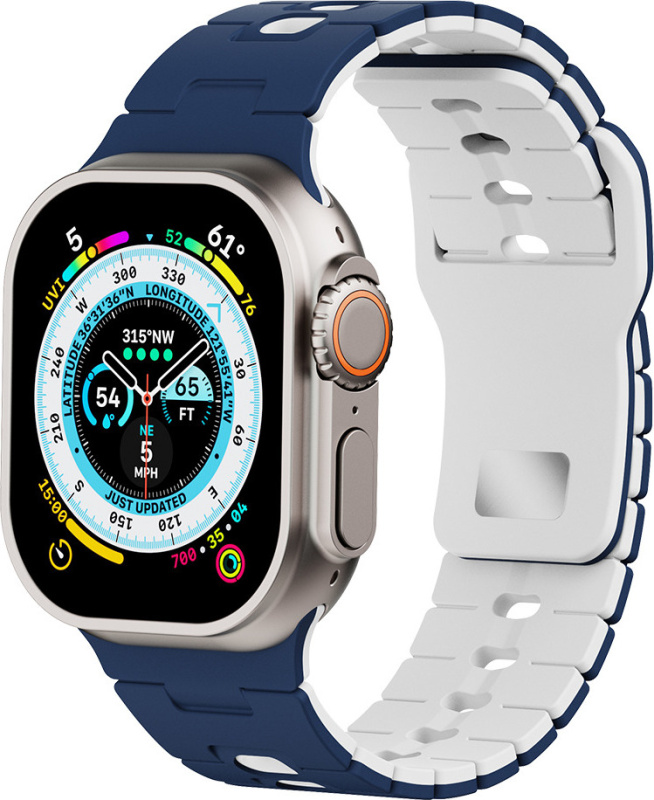 Perforovaný dvojbarevný řemínek pro Apple Watch 38/40/41/42(S10)mm Barva: Tmavěmodro-Bílý