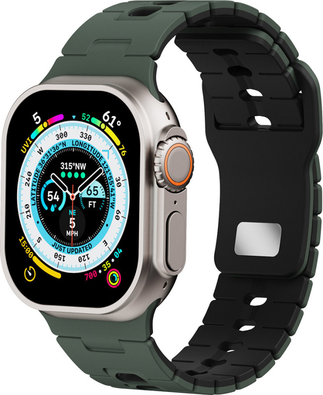 Perforovaný dvojbarevný řemínek pro Apple Watch 38/40/41/42(S10)mm Barva: Khaki-černý