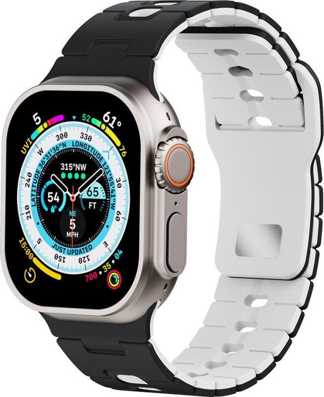 Perforovaný dvojbarevný řemínek pro Apple Watch 38/40/41/42(S10)mm Barva: Černo-Bílý