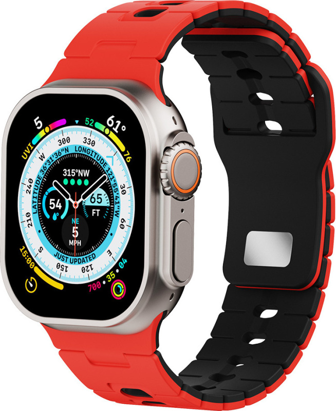 Perforovaný dvojbarevný řemínek pro Apple Watch 38/40/41/42(S10)mm Barva: Červeno-Černý