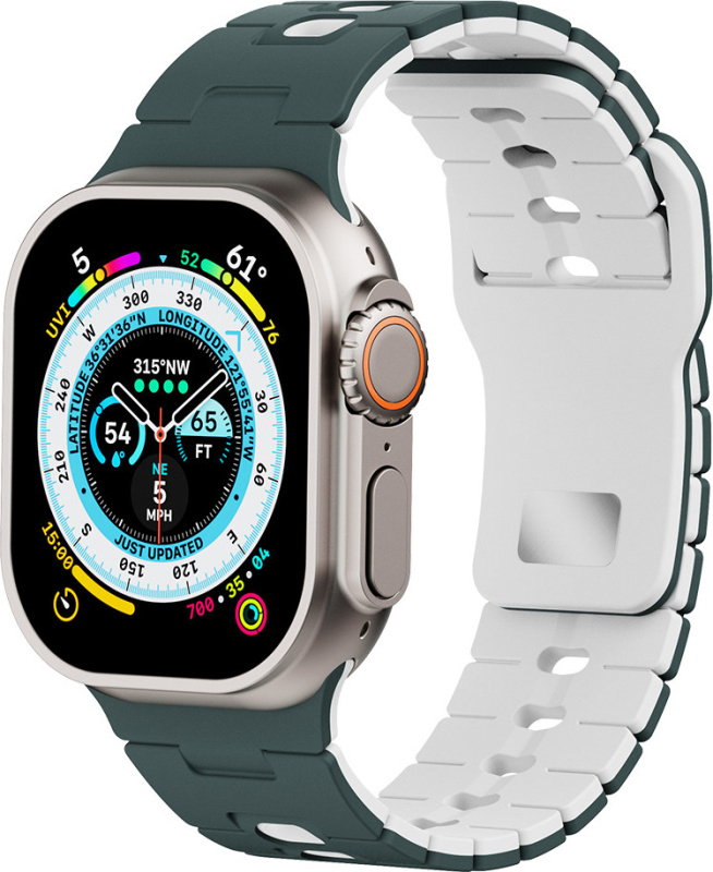 Perforovaný dvojbarevný řemínek pro Apple Watch 42/44/45/46/49mm Barva: Tmavězeleno-bílý