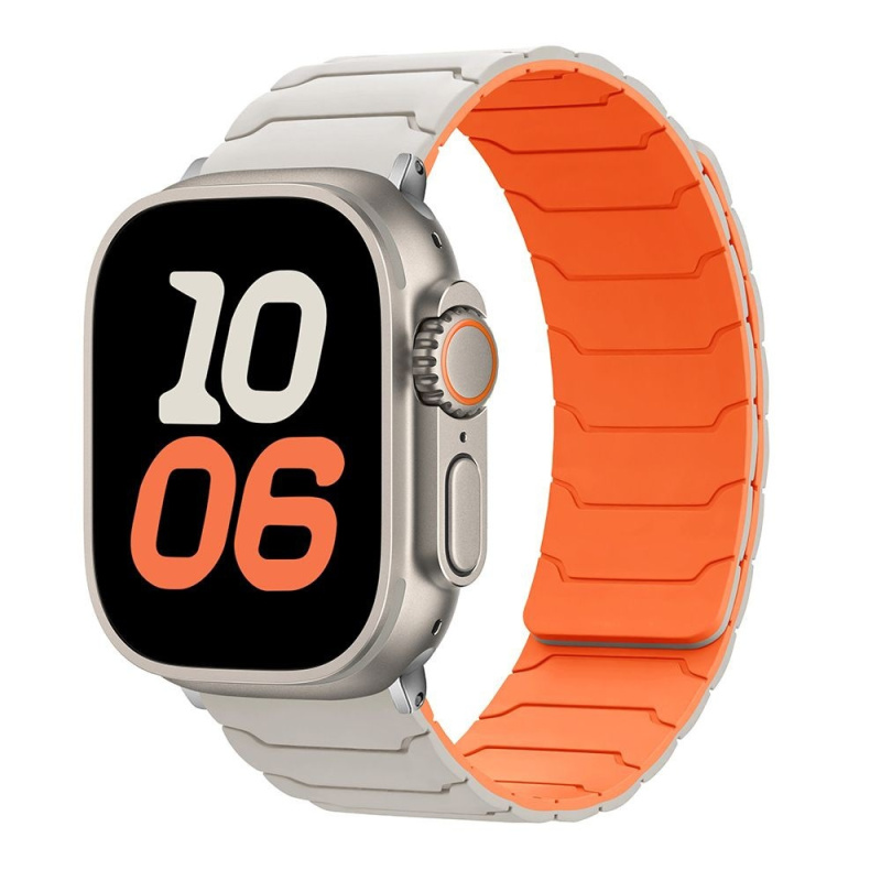 Silikonový magnetický řemínek pro Apple Watch 38/40/41/42(S10)mm Barva: Béžovo-oranžový