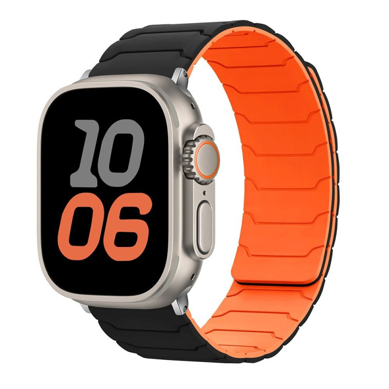 Silikonový magnetický řemínek pro Apple Watch 38/40/41/42(S10)mm Barva: Černo-oranžový