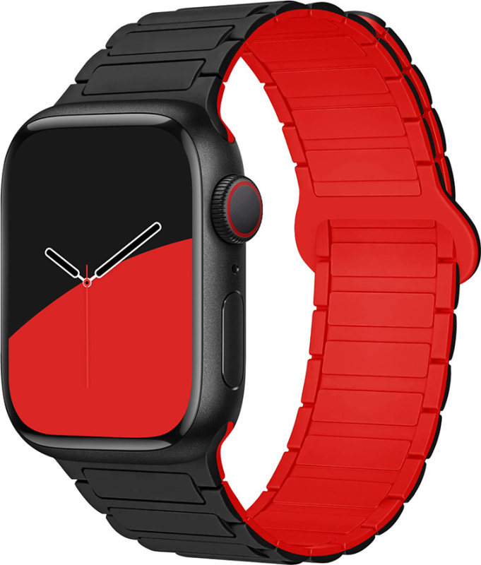 Dvojbarevný magnetický řemínek pro Apple Watch 42/44/45/46/49mm Barva: Černo-Červený