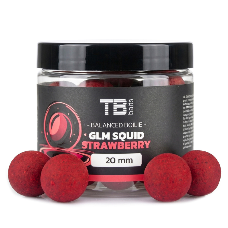 Tb baits vyvážené boilie balanced + atraktor glm squid strawberry 100 g - 20 mm