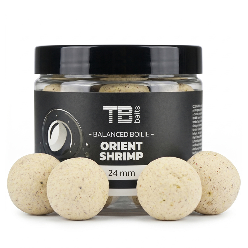 Tb baits vyvážené boilie balanced white edition + atraktor orient shrimp 100 g - 24 mm