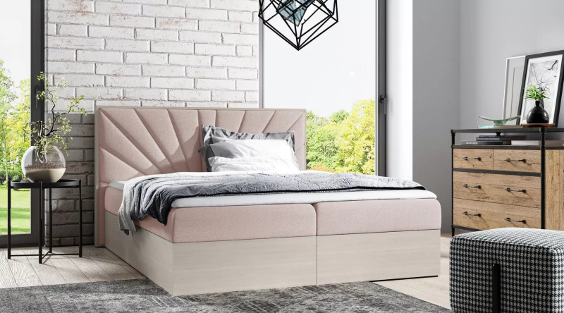 Čalouněná jednolůžková postel 120x220 CHANTELLE 7 - nordic teak / růžová + topper ZDARMA