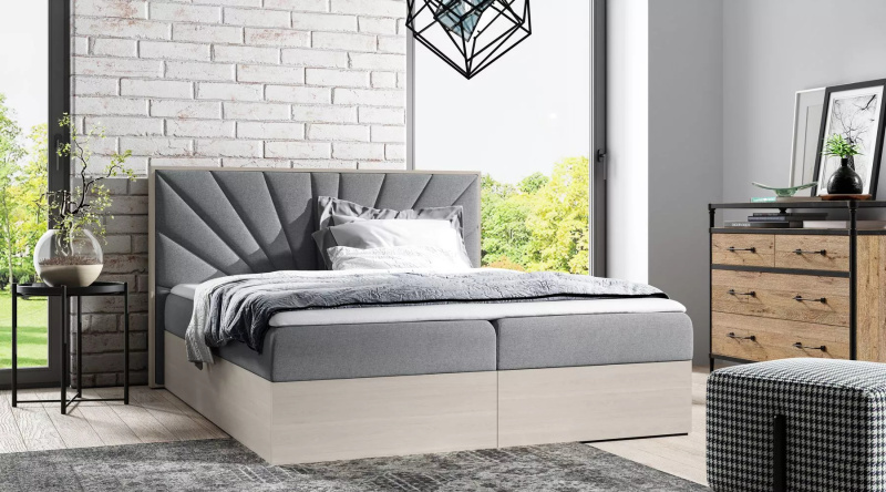 Čalouněná manželská postel 140x220 CHANTELLE 7 - nordic teak / šedá + topper ZDARMA