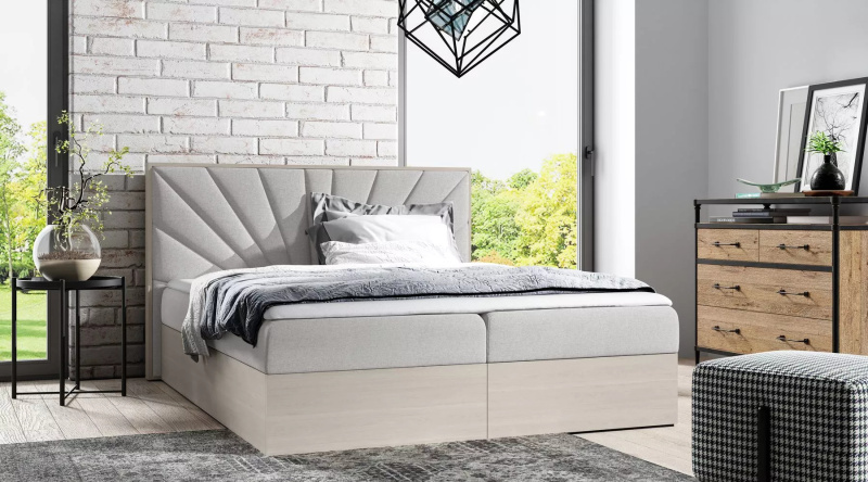 Čalouněná manželská postel 160x220 CHANTELLE 7 - nordic teak / popelavá + topper ZDARMA