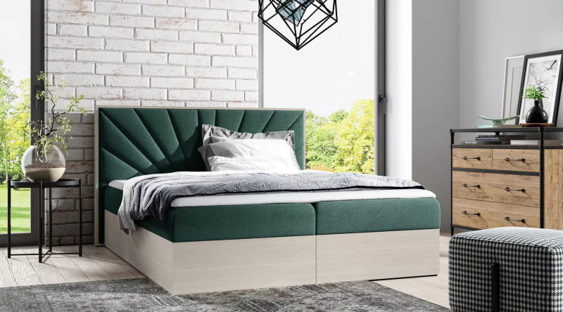 Čalouněná manželská postel 160x220 CHANTELLE 7 - nordic teak / zelená + topper ZDARMA