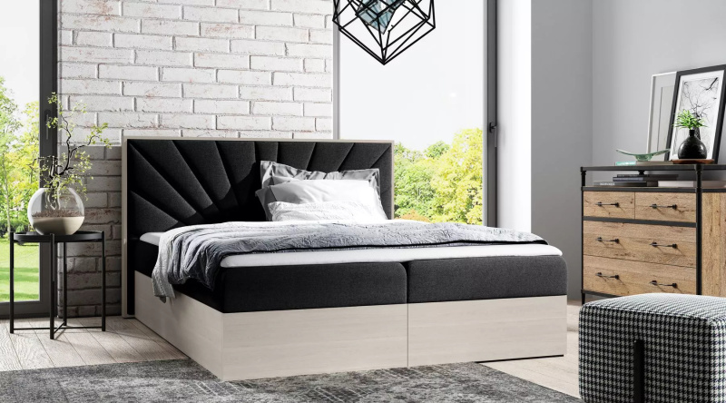 Čalouněná manželská postel 160x220 CHANTELLE 7 - nordic teak / grafitová + topper ZDARMA