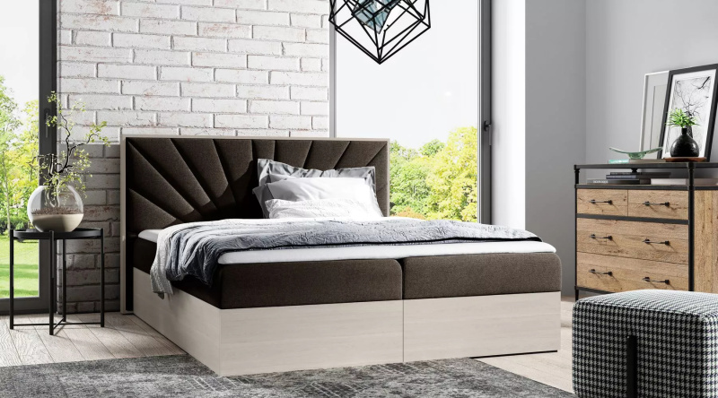 Čalouněná manželská postel 200x220 CHANTELLE 7 - nordic teak / hnědá + topper ZDARMA