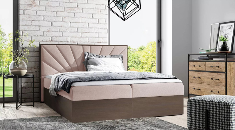 Čalouněná manželská postel 180x220 CHANTELLE 7 - tmavý dub / růžová + topper ZDARMA
