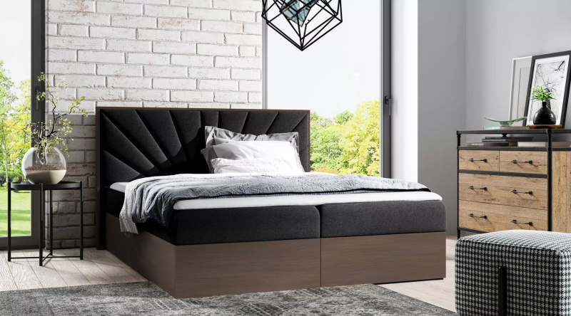 Čalouněná manželská postel 180x220 CHANTELLE 7 - tmavý dub / grafitová + topper ZDARMA