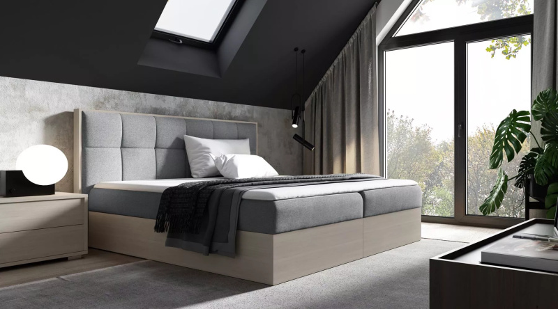 Čalouněná manželská postel 140x220 CHANTELLE 8 - nordic teak / šedá + topper ZDARMA