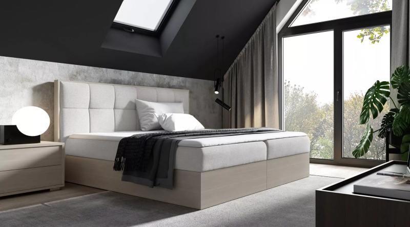 Čalouněná manželská postel 140x220 CHANTELLE 8 - nordic teak / světle šedá 2 + topper ZDARMA
