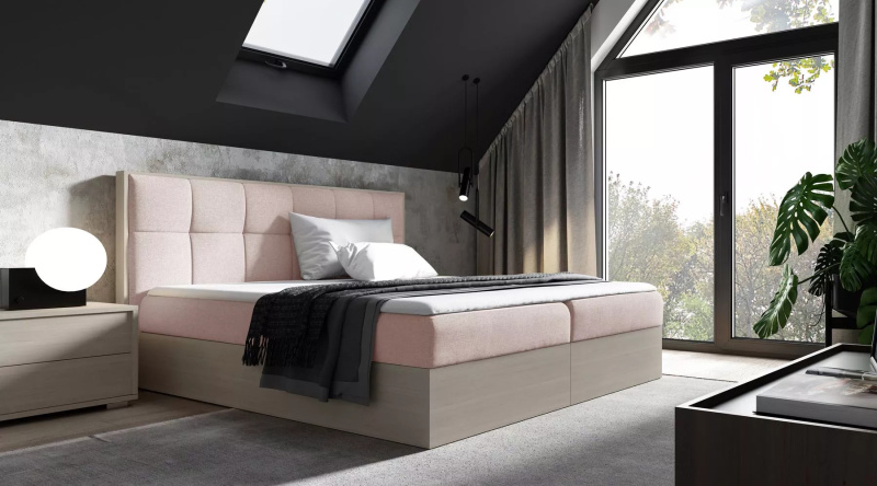 Čalouněná manželská postel 160x220 CHANTELLE 8 - nordic teak / růžová + topper ZDARMA