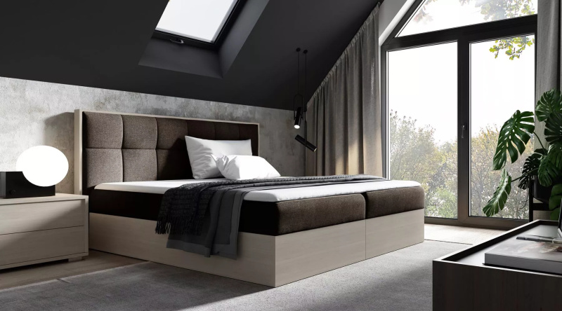 Čalouněná manželská postel 160x220 CHANTELLE 8 - nordic teak / hnědá + topper ZDARMA