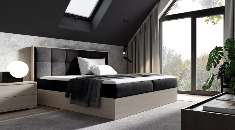 Čalouněná manželská postel 200x220 CHANTELLE 8 - nordic teak / grafitová + topper ZDARMA