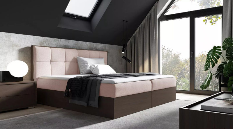 Čalouněná manželská postel 180x220 CHANTELLE 8 - tmavý dub / růžová + topper ZDARMA
