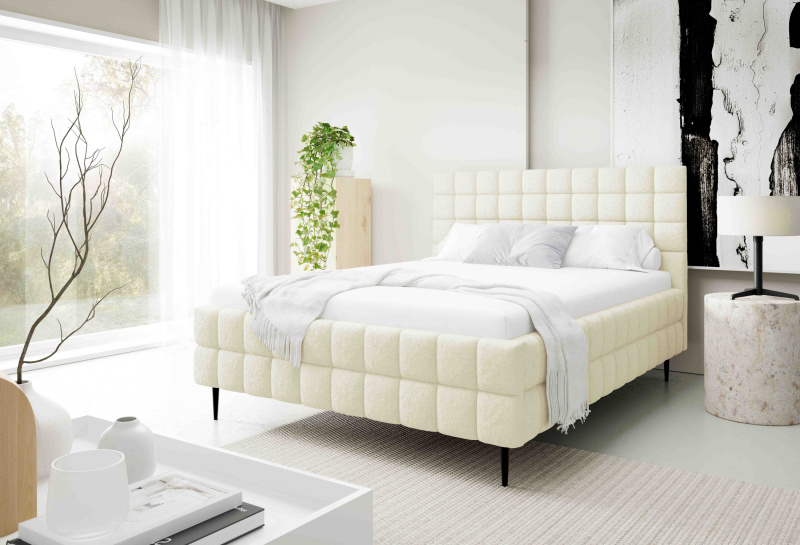 Čalouněná postel 180x200 LAILA LEG s úložným prostorem - smetanová