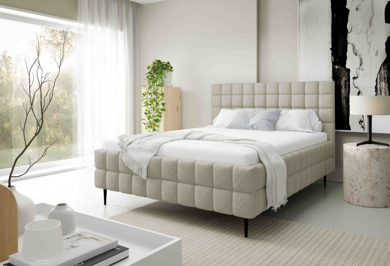 Čalouněná postel 180x200 LAILA LEG s úložným prostorem - světle béžová
