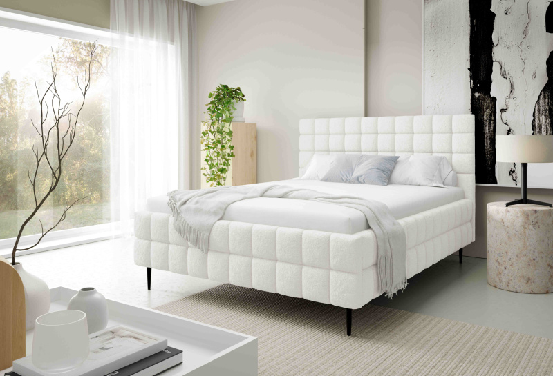Čalouněná postel 180x200 LAILA LEG s úložným prostorem - bílá