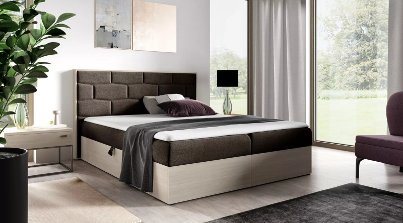 Čalouněná jednolůžková postel 120x220 CHANTELLE 9 - nordic teak / hnědá + topper ZDARMA