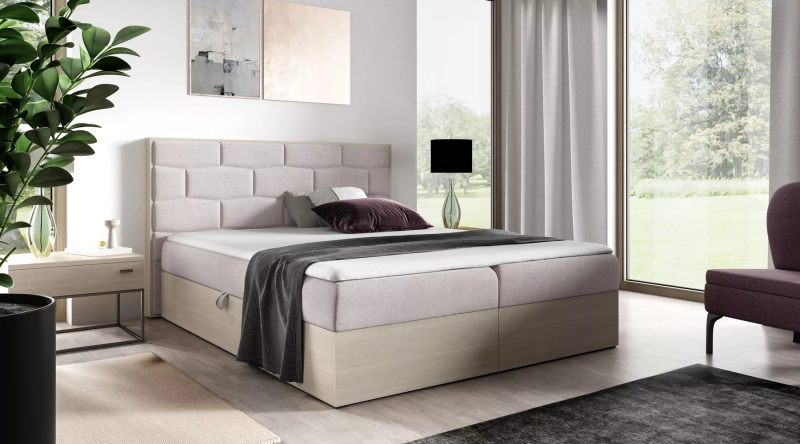 Čalouněná manželská postel 180x220 CHANTELLE 9 - nordic teak / béžová + topper ZDARMA