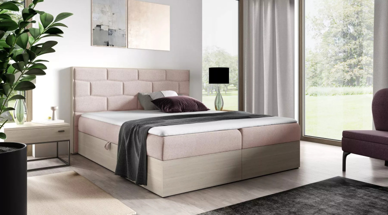 Čalouněná manželská postel 180x220 CHANTELLE 9 - nordic teak / růžová + topper ZDARMA