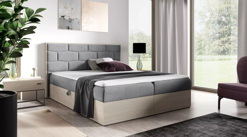 Čalouněná manželská postel 180x220 CHANTELLE 9 - nordic teak / šedá + topper ZDARMA