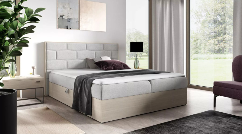 Čalouněná manželská postel 180x220 CHANTELLE 9 - nordic teak / světle šedá 2 + topper ZDARMA