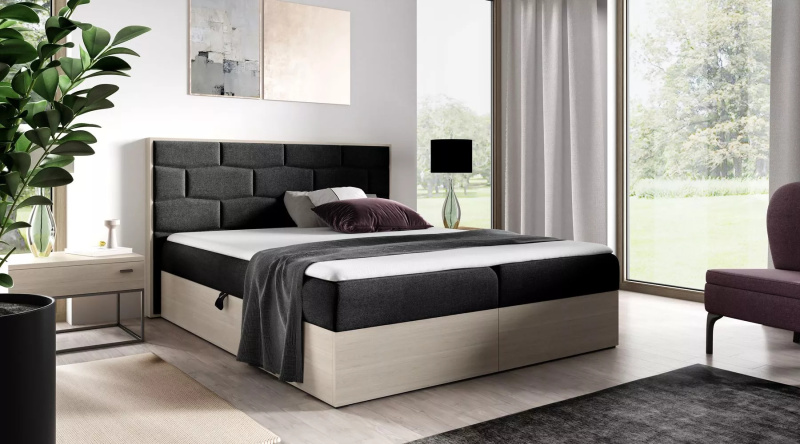 Čalouněná manželská postel 200x220 CHANTELLE 9 - nordic teak / grafitová + topper ZDARMA