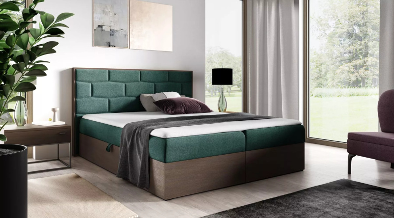 Čalouněná jednolůžková postel 120x220 CHANTELLE 9 - tmavý dub / zelená + topper ZDARMA