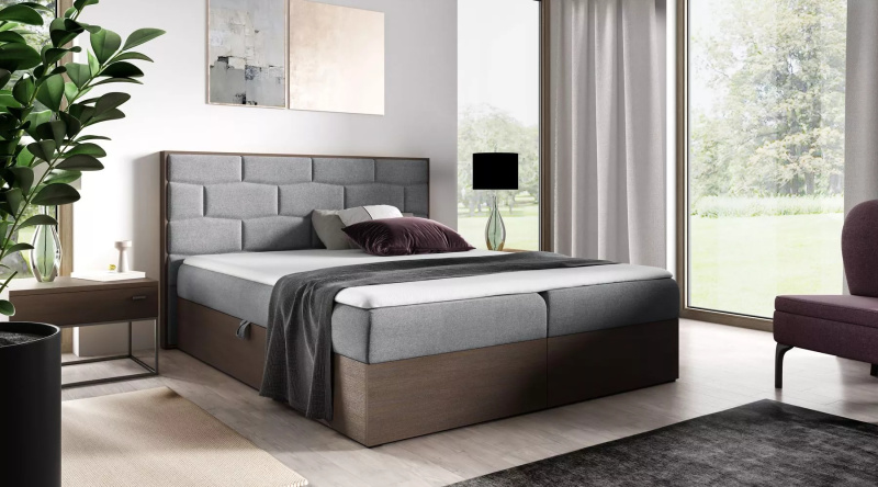 Čalouněná jednolůžková postel 120x220 CHANTELLE 9 - tmavý dub / šedá + topper ZDARMA