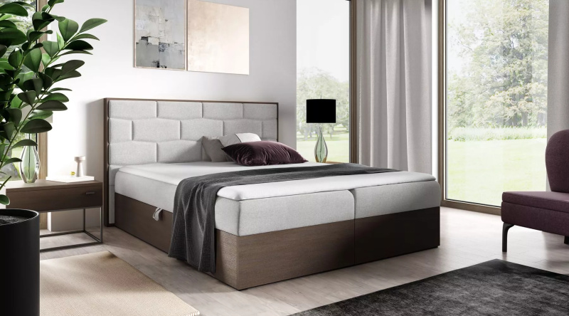 Čalouněná manželská postel 180x220 CHANTELLE 9 - tmavý dub / světle šedá 2 + topper ZDARMA