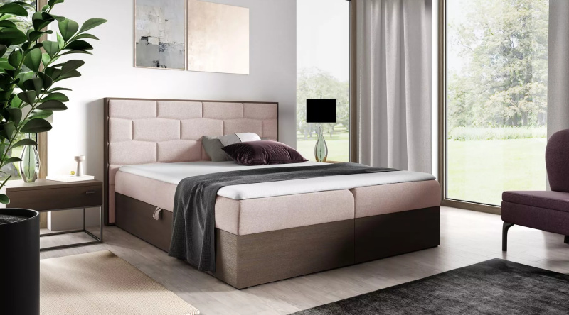 Čalouněná manželská postel 180x220 CHANTELLE 9 - tmavý dub / růžová + topper ZDARMA