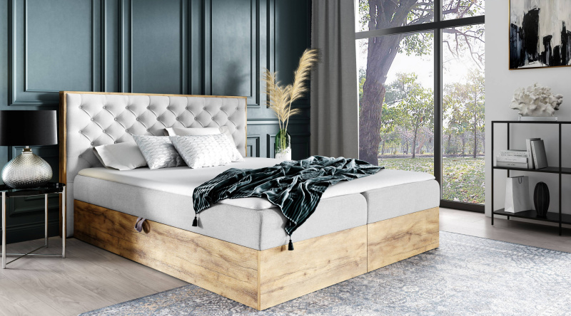 Manželská postel CHANTELLE 3 - 200x220, světle šedá 1 + topper ZDARMA