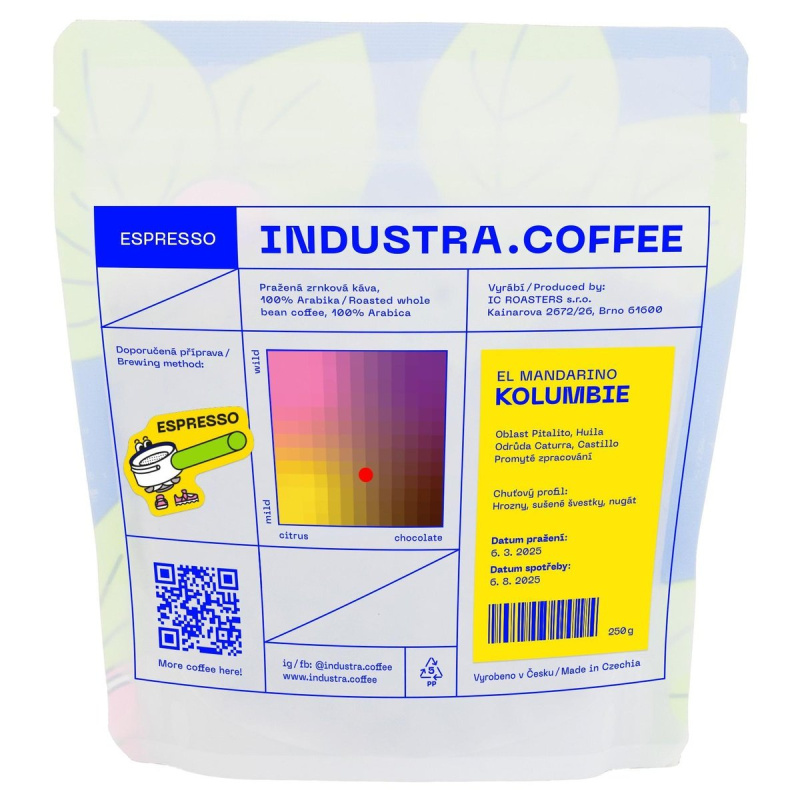Industra.Coffee Kolumbie El Mandarino espresso zrnková káva