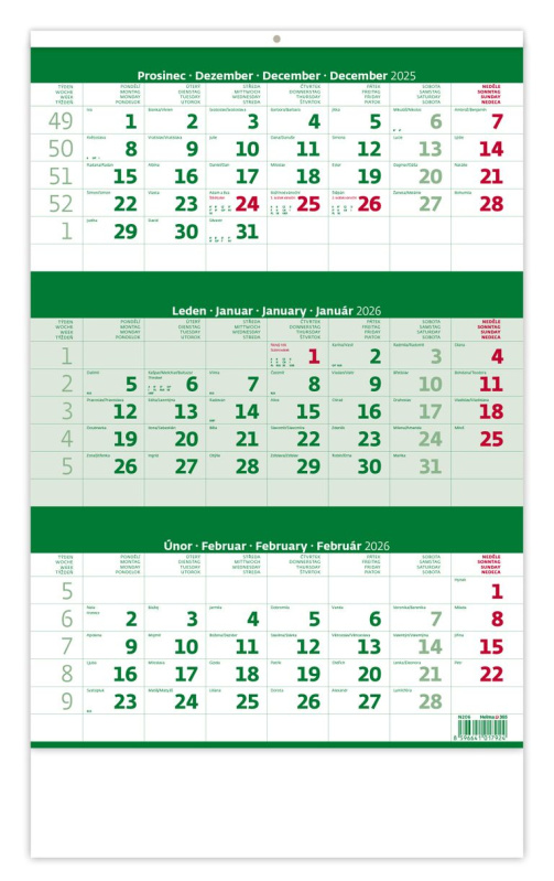Tříměsíční kalendář zelený 2026 - nástěnný kalendář - kniha z kategorie Nástěnné kalendáře