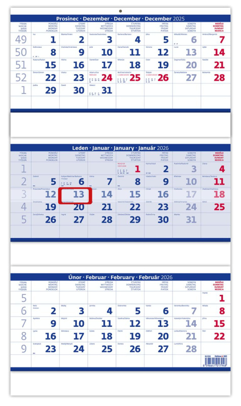 Tříměsíční kalendář skládaný modrý 2026 - nástěnný kalendář - kniha z kategorie Nástěnné kalendáře