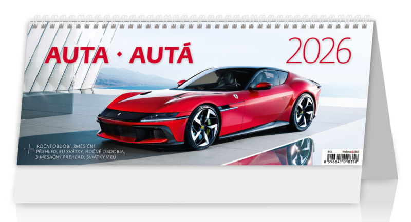 Plánovací kalendář Auta 2026 - stolní kalendář