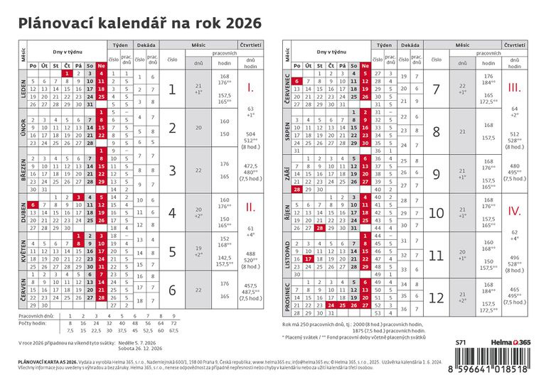 Kalendář stolní 2026 - Plánovací karta