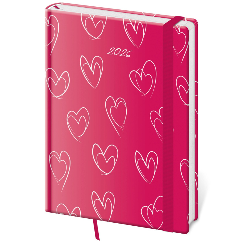 Denní diář 2026 A5 Vario Hearts s gumičkou
