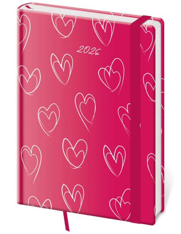 Denní diář 2026 A5 Vario Hearts s gumičkou