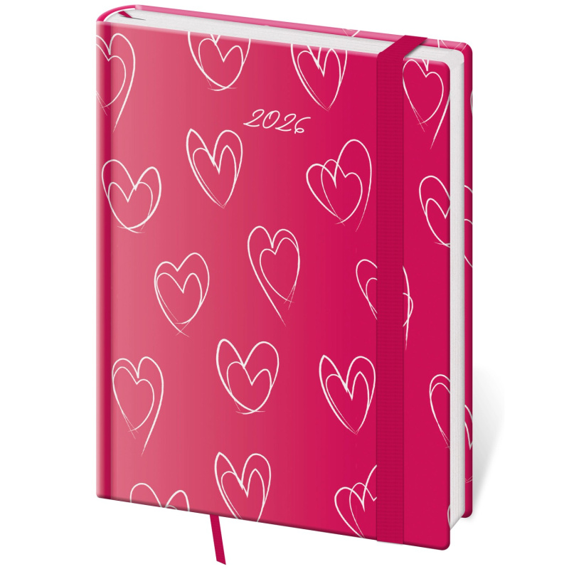 Diář 2026 týdenní B6 Vario - Hearts s gumičkou