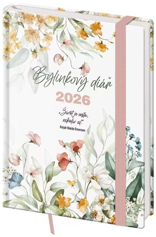 Týdenní diář 2026 B6 Bylinkový Flowers s gumičkou