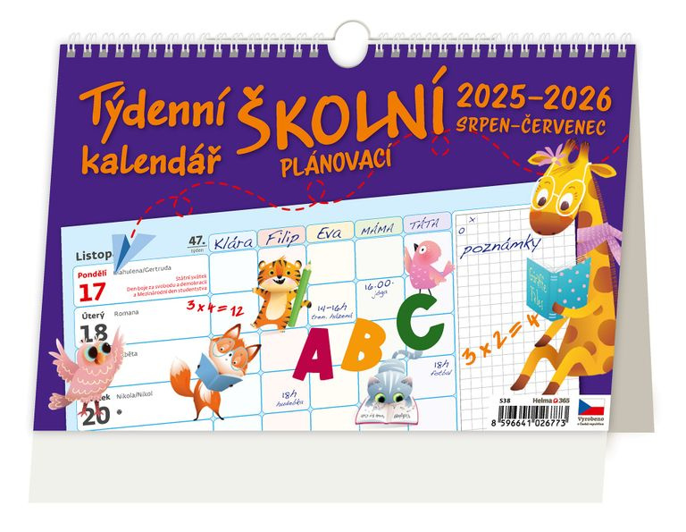 Kalendář stolní 2026 - Týdenní školní plánovací kalendář NEW