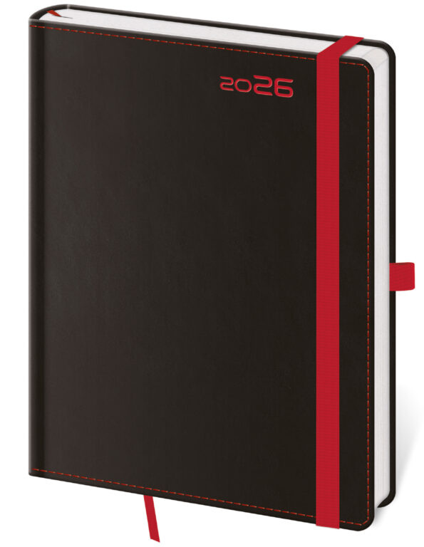 Denní diář 2026 Helma A5 - Black Red s poutkem